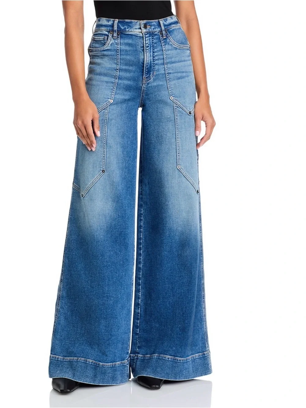 VERONICA BEARD Freddy extra wide leg high rise jeans in ripple haze size 26